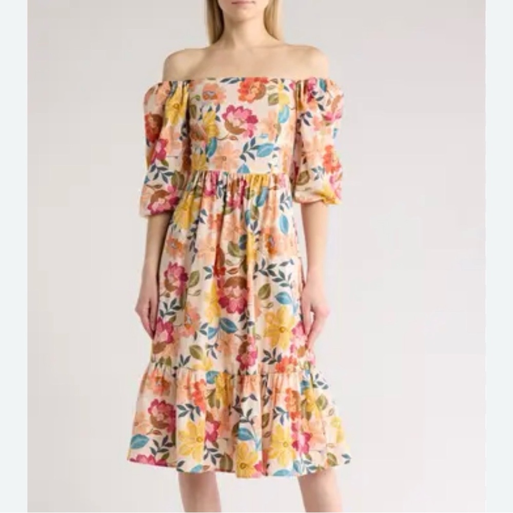Vince Camuto Tiered Puff Sleeve Floral Dress